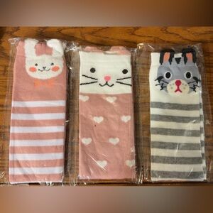 Adorable Animal Print Kids Socks - Pink, Gray, White
